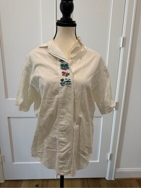 Vintage John Henry Editions Tropical Embroidered Button Up Shirt M White